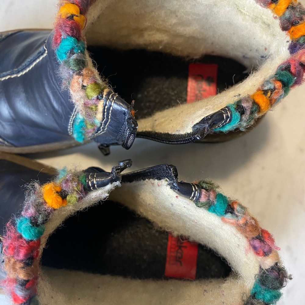 Rieker LeatherAnkle Boots Womens Sz 37/US 6 Felicitas Navy Multicolor Knit Trim - Picture 2 of 7
